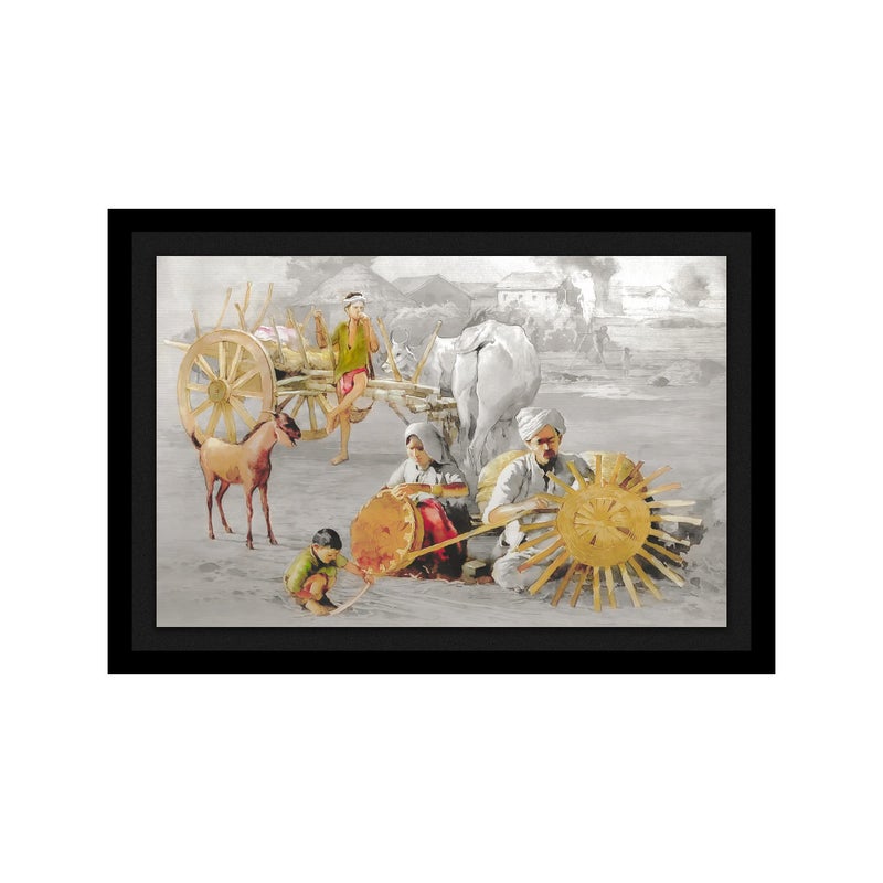 Treemaison Village Scene Painting with Frame (Black, 17 Inch x 13 Inch) - Image 5