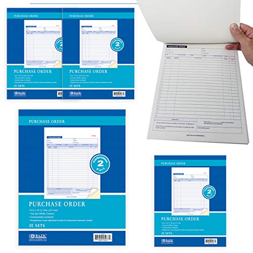 Bazic 2-Part Carbonless Purchase Sales Order Book (4 Pack) Letter Size Almost 8.5 x 11 - Image 1