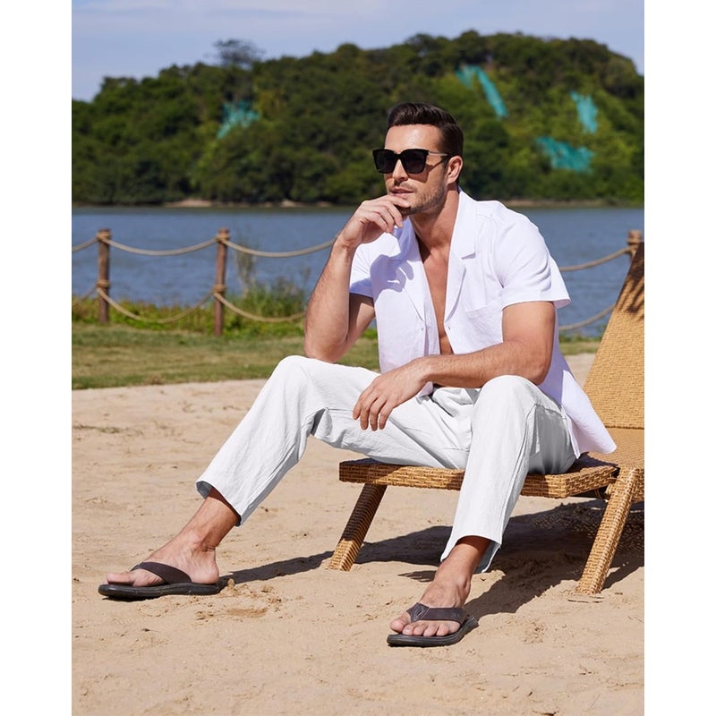 YaoHuole Linen Pants for Men Loose Casual Long Pants with Pockets Elastic Waist White Breathable Natural Linen Fabric Summer Home Office Travel Wear - Image 5