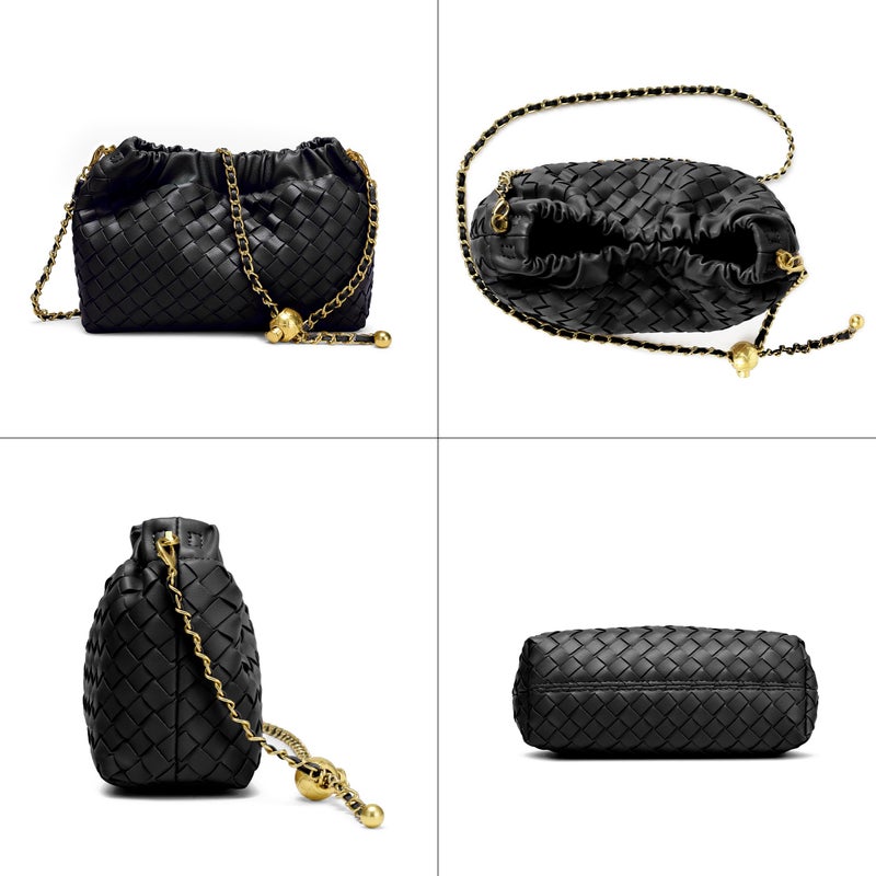 Joryin Woven Women's Crossbody Bag & Evening Purse, Trendy Dumpling Clutch & Hobo Cloud Shoulder Bag Trendy Dumpling Clutch Vegan Leather, Black - Image 4