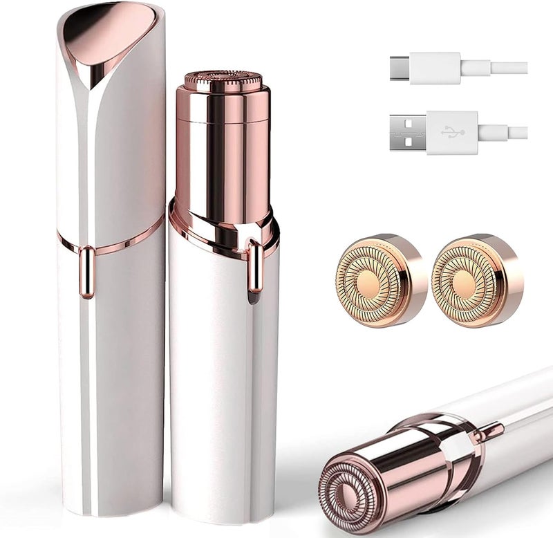 Facial Hair Removal for Women Ladies Face Shaver for Upper Lip Chin and Peach Fuzz with USB Rechargeable Included 2 pc Replacement Heads