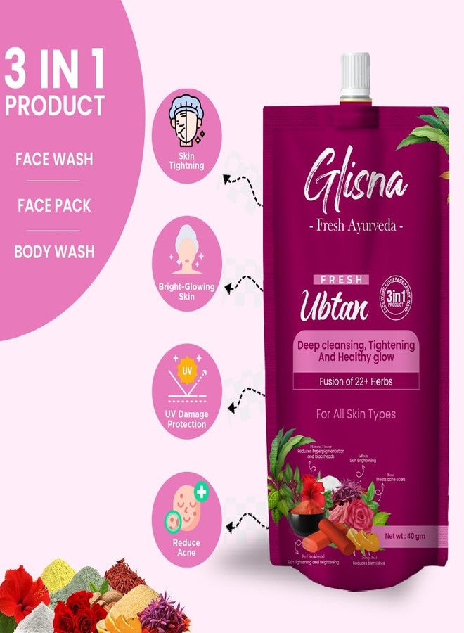 Glisna 3 in 1 Ubtan Face Pack with Mulethi & Sandalwood Powder For Organic Instant Radiant Glow, Hibiscus powder For Hydrates & Moisturise Skin, Natural Face Wash For Men & Women (Pack of 2) - Image 2