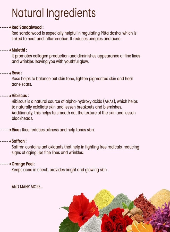 Glisna 3 in 1 Ubtan Face Pack with Mulethi & Sandalwood Powder For Organic Instant Radiant Glow, Hibiscus powder For Hydrates & Moisturise Skin, Natural Face Wash For Men & Women (Pack of 2) - Image 3