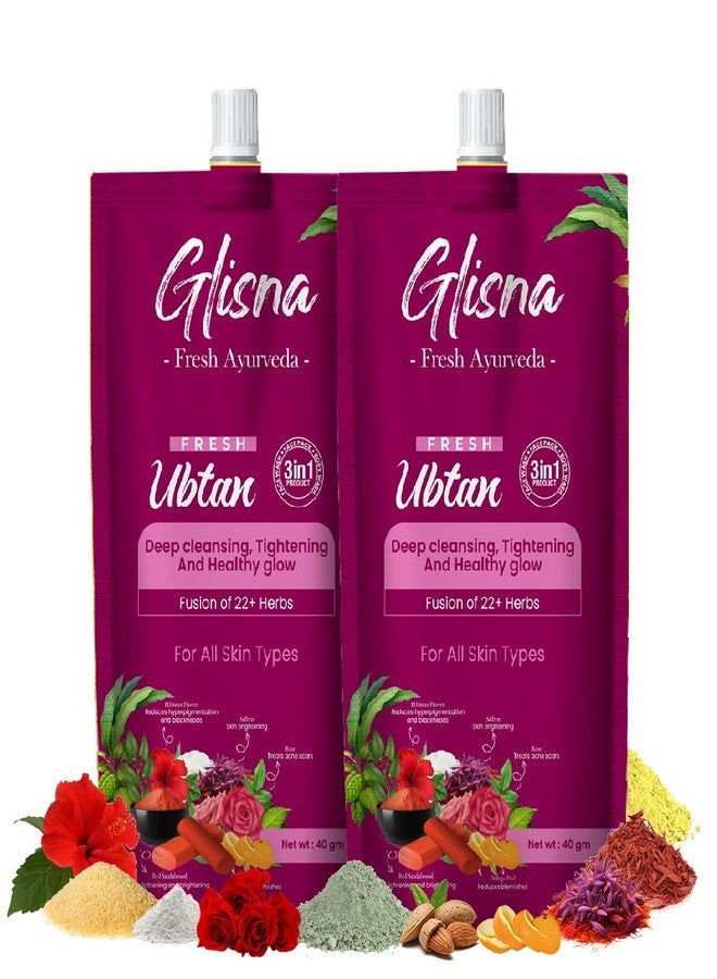 Glisna 3 in 1 Ubtan Face Pack with Mulethi & Sandalwood Powder For Organic Instant Radiant Glow, Hibiscus powder For Hydrates & Moisturise Skin, Natural Face Wash For Men & Women (Pack of 2) - Image 1