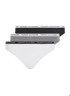 TOMMY HILFIGER Women's 3-Pack Logo Waistband Briefs Underwear Bottoms, Grey/ White/ Black  - Image 1