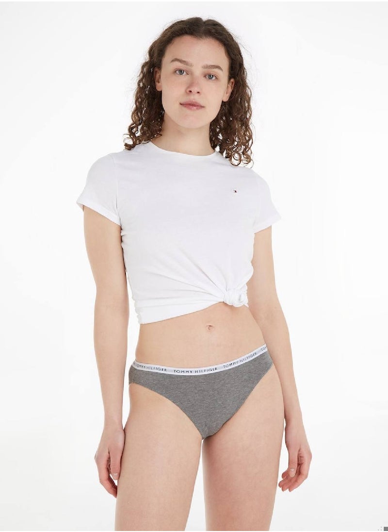 TOMMY HILFIGER Women's 3-Pack Logo Waistband Briefs Underwear Bottoms, Grey/ White/ Black  - Image 2