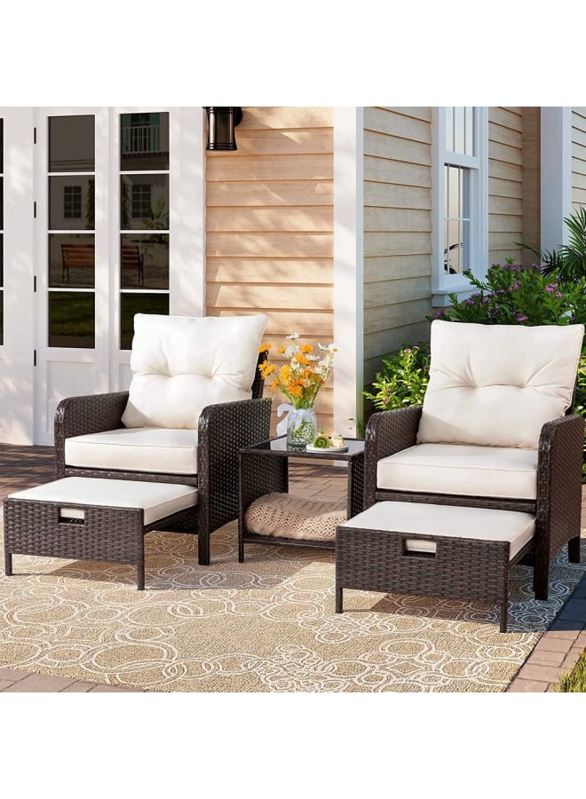 Sampa Rattan Outdoor Set - 5 Pieces - Brown & Off White - Image 1