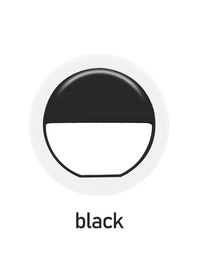 ضوء حلقي أسود للسيليفي يعمل بصمامات ثنائية باعثة للضوء، ضوء ملء محمول للهاتف للبث المباشر والفيديو والصور، يعمل بالبطارية، سهل التنظيف - Image 1