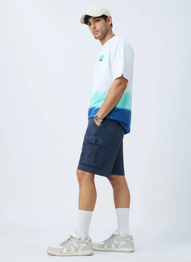 The Souled Store  The Souled Store Men Regular Fit Solid Navy Blue Cargo Shorts  | Best Price UAE