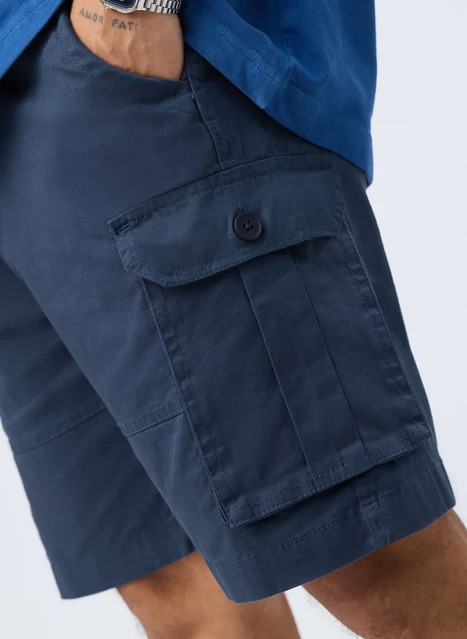 The Souled Store  The Souled Store Men Regular Fit Solid Navy Blue Cargo Shorts  | Best Price UAE