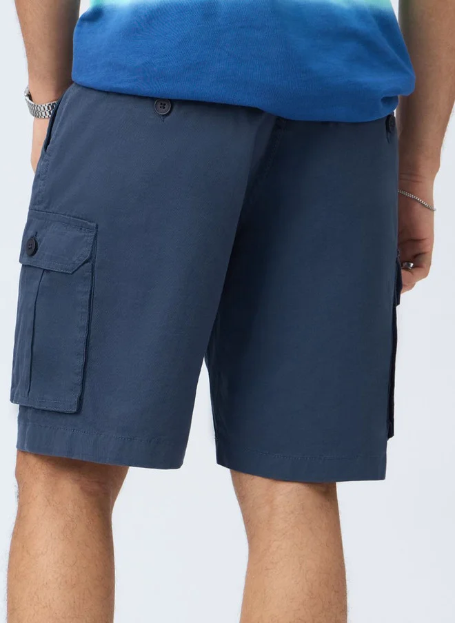 The Souled Store  The Souled Store Men Regular Fit Solid Navy Blue Cargo Shorts  | Best Price UAE