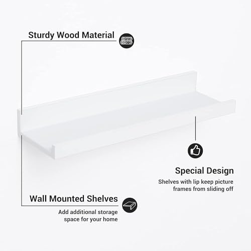 Streem Sheesham Wood Floating Shelves, Wall Shelves Set of 3, Picture Shelf Photo Ledge Shelves for Bathroom Kitchen and Bedroom,Livingroom & Office (16 Inch, White) - Image 4