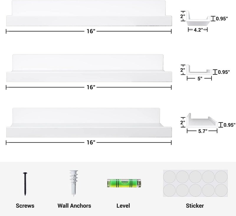 Streem Sheesham Wood Floating Shelves, Wall Shelves Set of 3, Picture Shelf Photo Ledge Shelves for Bathroom Kitchen and Bedroom,Livingroom & Office (16 Inch, White) - Image 3