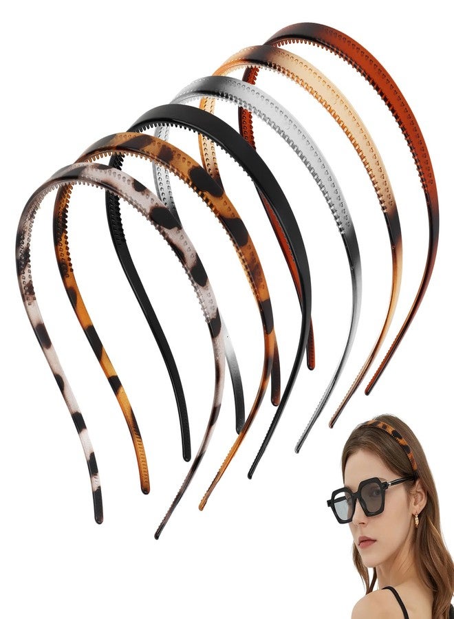 ACO-UINT 6 Pack No Pressure Headbands for Women, Sunglasses Headband for Glasses Wearers, Non Slip Thin Plastic Hair Bands with Teeth, Fashion Head Band for Women (Earth Color) - Image 1