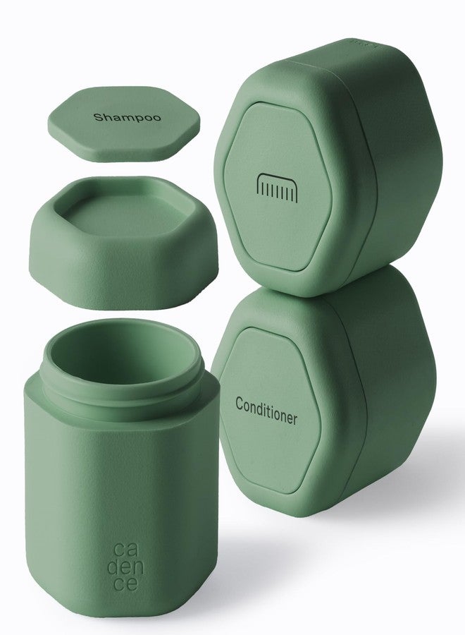Cadence Travel Containers Haircare Capsule Set - Magnetic Containers with Lids,Carry On Travel Essentials For Women/Men - 3 Flex Mediums (1.32oz) - Shampoo, Conditioner & Comb Icon Labels - Eucalyptus - Image 1