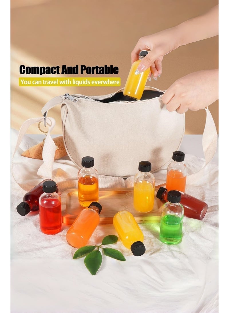 متجر الفرح عبوة من 12 زجاجة صغيرة مستديرة من الزجاج سعة 2 أونصة (60 مل) مزودة بأغطية، حاويات سفر صغيرة مقاومة للتسرب لمشروبات الزنجبيل والعصير والويسكي والعينات، مع علامة وملصقات وقمع وفرشاة - Image 2