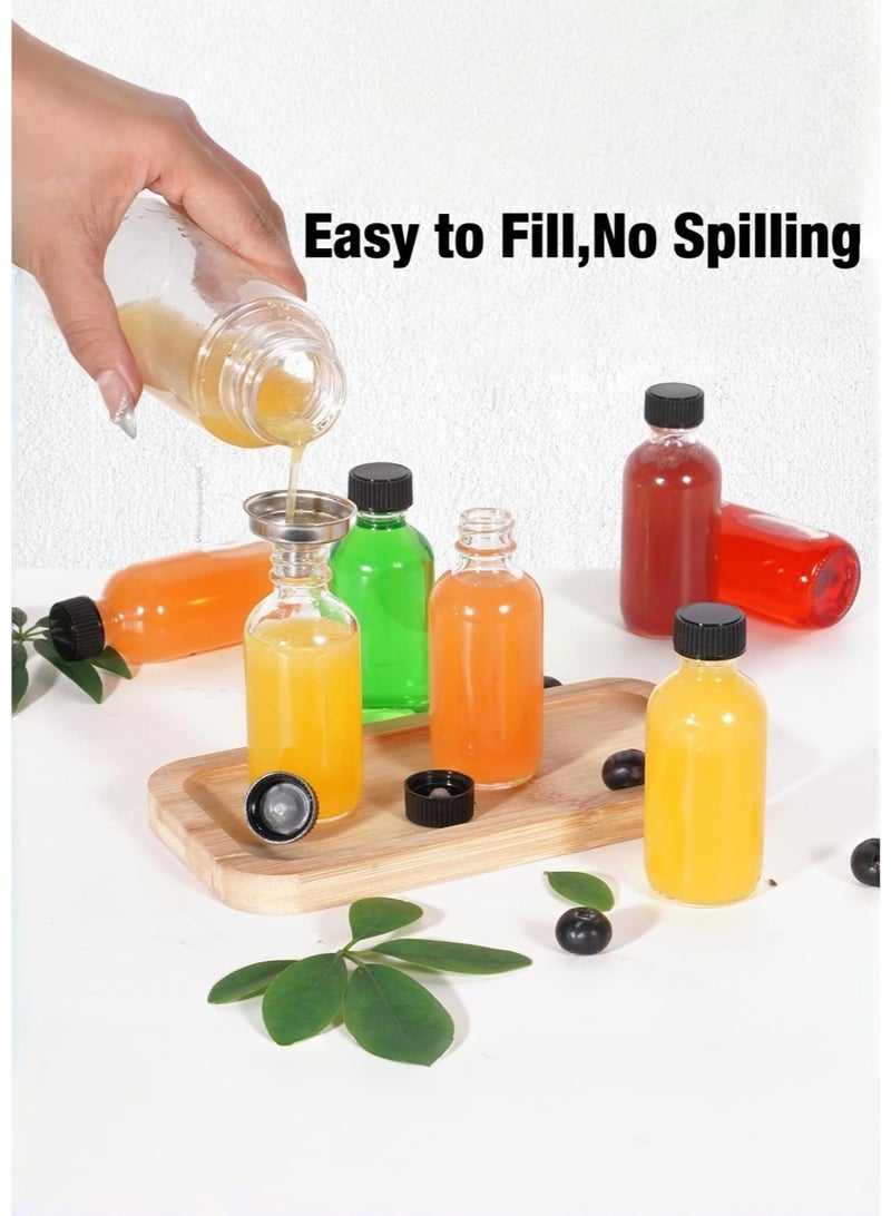 متجر الفرح عبوة من 12 زجاجة صغيرة مستديرة من الزجاج سعة 2 أونصة (60 مل) مزودة بأغطية، حاويات سفر صغيرة مقاومة للتسرب لمشروبات الزنجبيل والعصير والويسكي والعينات، مع علامة وملصقات وقمع وفرشاة - Image 3