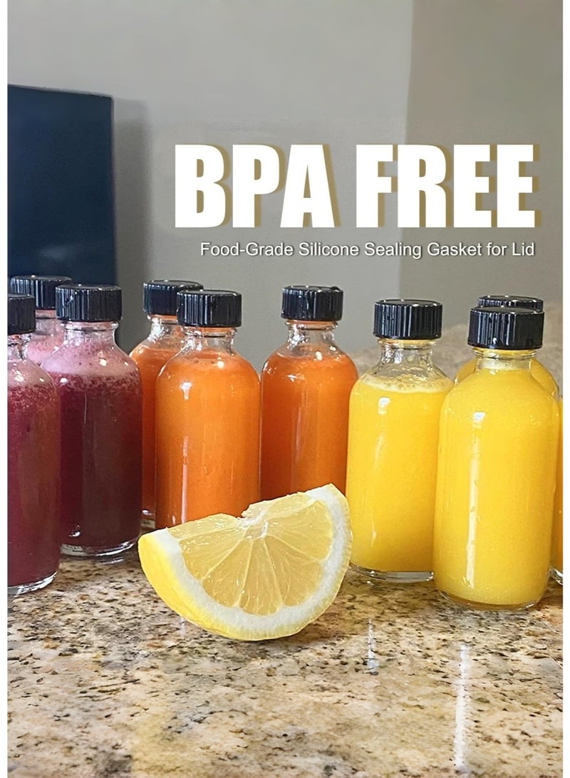 متجر الفرح عبوة من 12 زجاجة صغيرة مستديرة من الزجاج سعة 2 أونصة (60 مل) مزودة بأغطية، حاويات سفر صغيرة مقاومة للتسرب لمشروبات الزنجبيل والعصير والويسكي والعينات، مع علامة وملصقات وقمع وفرشاة - Image 4