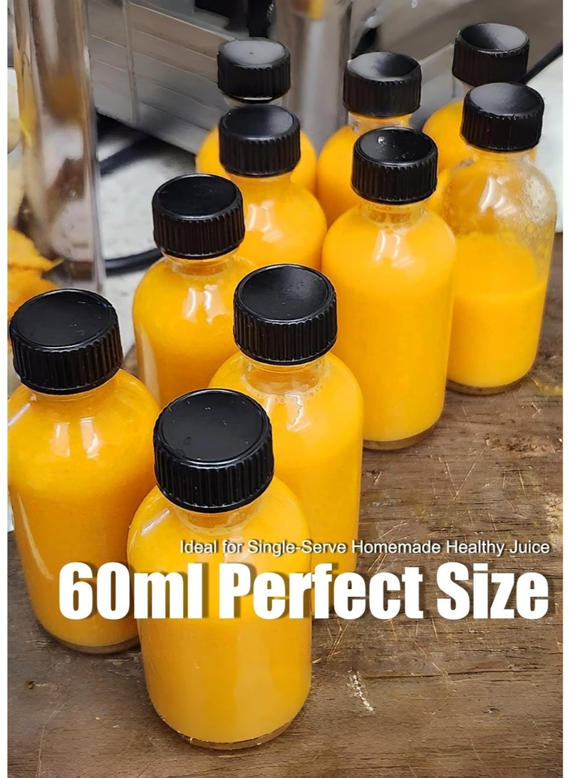 متجر الفرح عبوة من 12 زجاجة صغيرة مستديرة من الزجاج سعة 2 أونصة (60 مل) مزودة بأغطية، حاويات سفر صغيرة مقاومة للتسرب لمشروبات الزنجبيل والعصير والويسكي والعينات، مع علامة وملصقات وقمع وفرشاة - Image 5