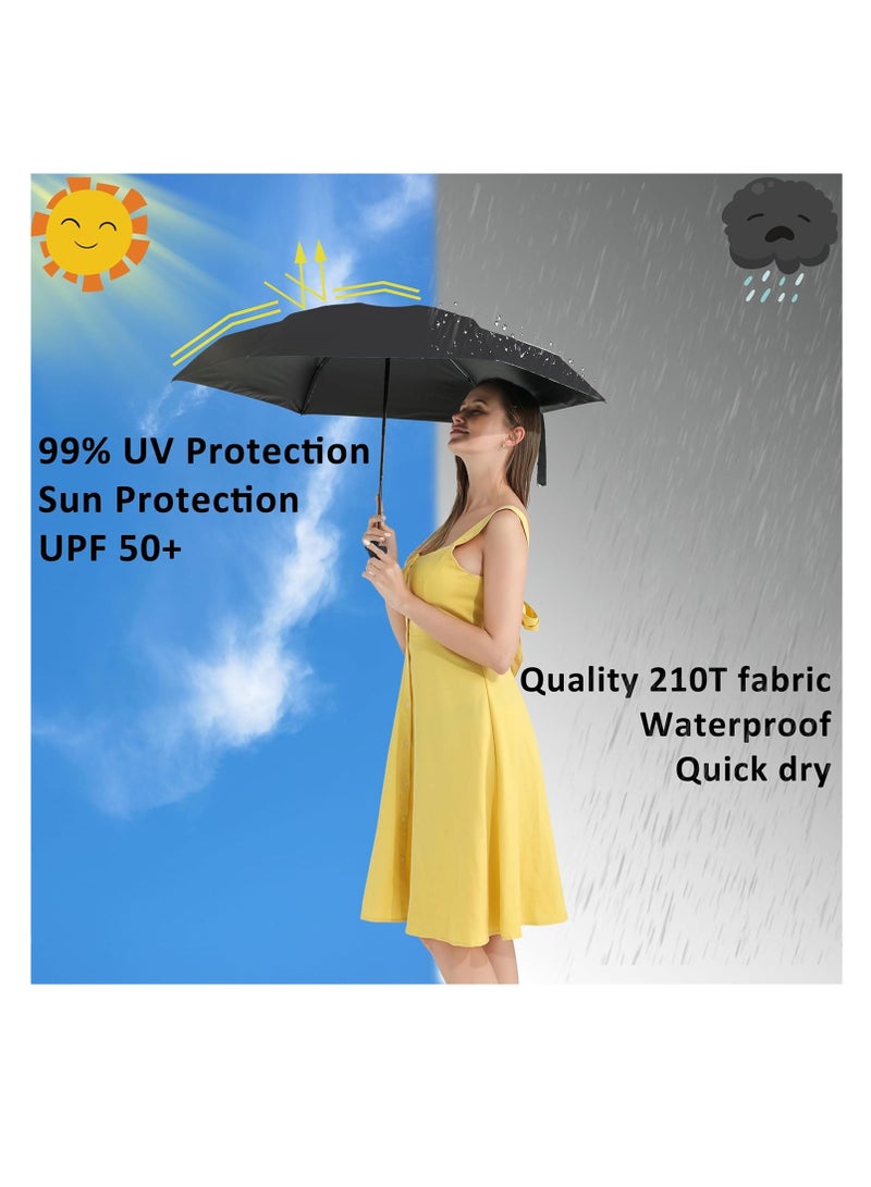 Meetion مظلة سفر صغيرة للحقيبة مع غلاف - مظلة صغيرة مدمجة للحماية من أشعة الشمس خفيفة الوزن ومظلة جيب صغيرة مع غلاف للنساء والرجال (1 قطعة، أسود) - Image 2