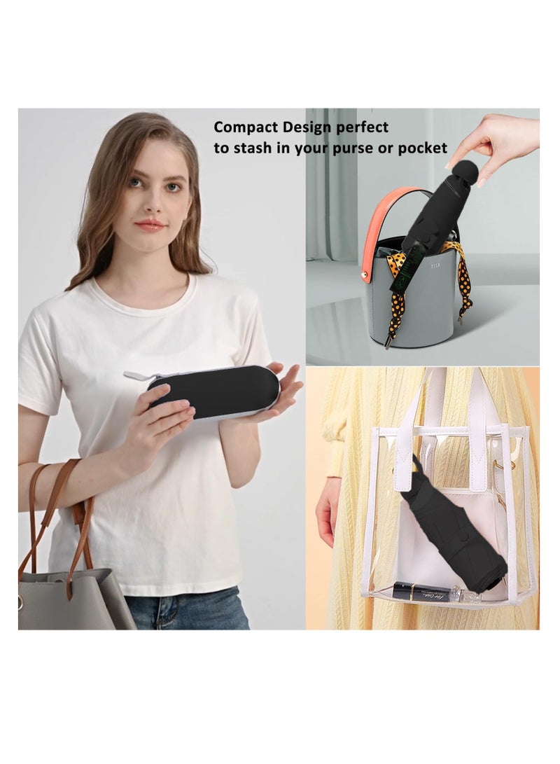 Meetion مظلة سفر صغيرة للحقيبة مع غلاف - مظلة صغيرة مدمجة للحماية من أشعة الشمس خفيفة الوزن ومظلة جيب صغيرة مع غلاف للنساء والرجال (1 قطعة، أسود) - Image 3