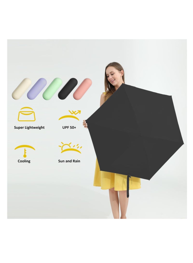 Meetion مظلة سفر صغيرة للحقيبة مع غلاف - مظلة صغيرة مدمجة للحماية من أشعة الشمس خفيفة الوزن ومظلة جيب صغيرة مع غلاف للنساء والرجال (1 قطعة، أسود) - Image 4