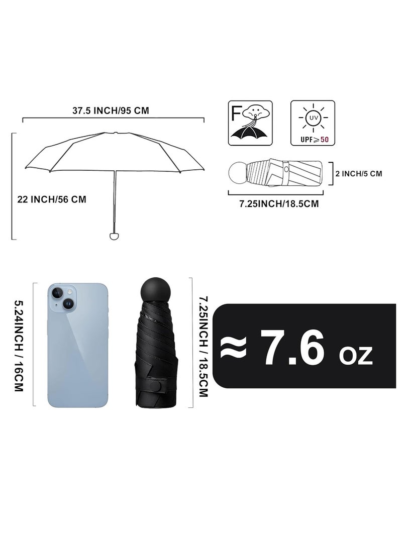 Meetion مظلة سفر صغيرة للحقيبة مع غلاف - مظلة صغيرة مدمجة للحماية من أشعة الشمس خفيفة الوزن ومظلة جيب صغيرة مع غلاف للنساء والرجال (1 قطعة، أسود) - Image 5