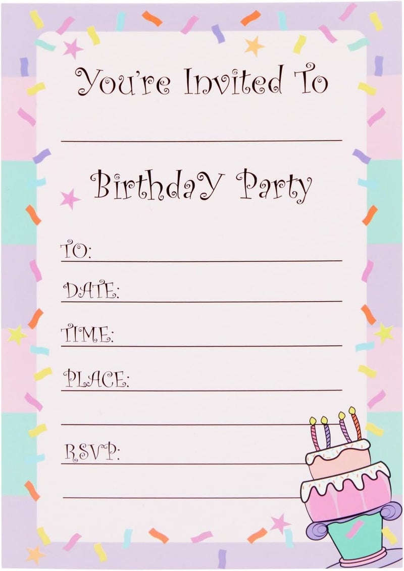 Juvale 24 Pack Birthday Invitations for Girls FillIn Invite Cards with Envelopes Confetti Design 5x7 in - Image 5