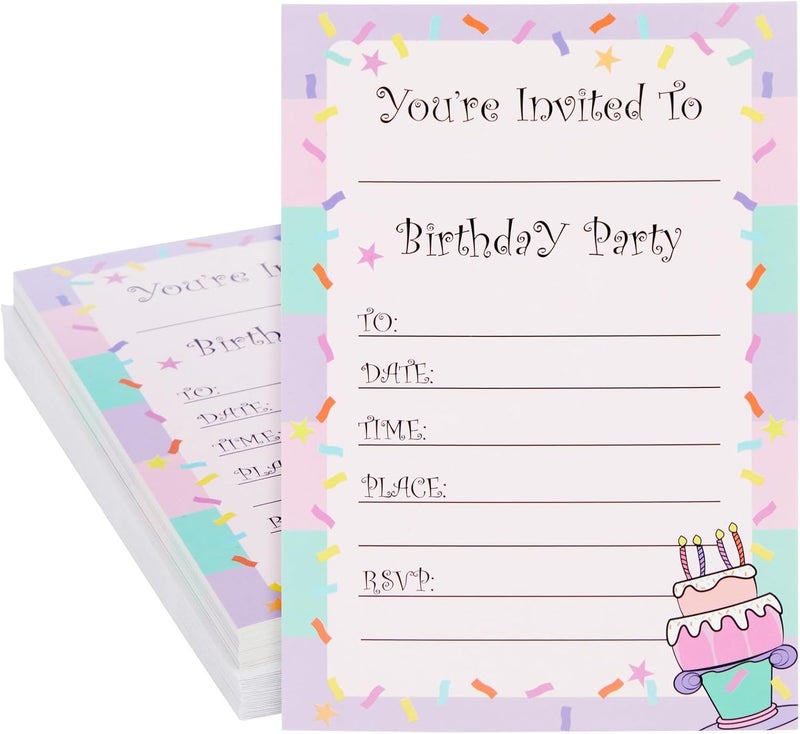 Juvale 24 Pack Birthday Invitations for Girls FillIn Invite Cards with Envelopes Confetti Design 5x7 in - Image 1