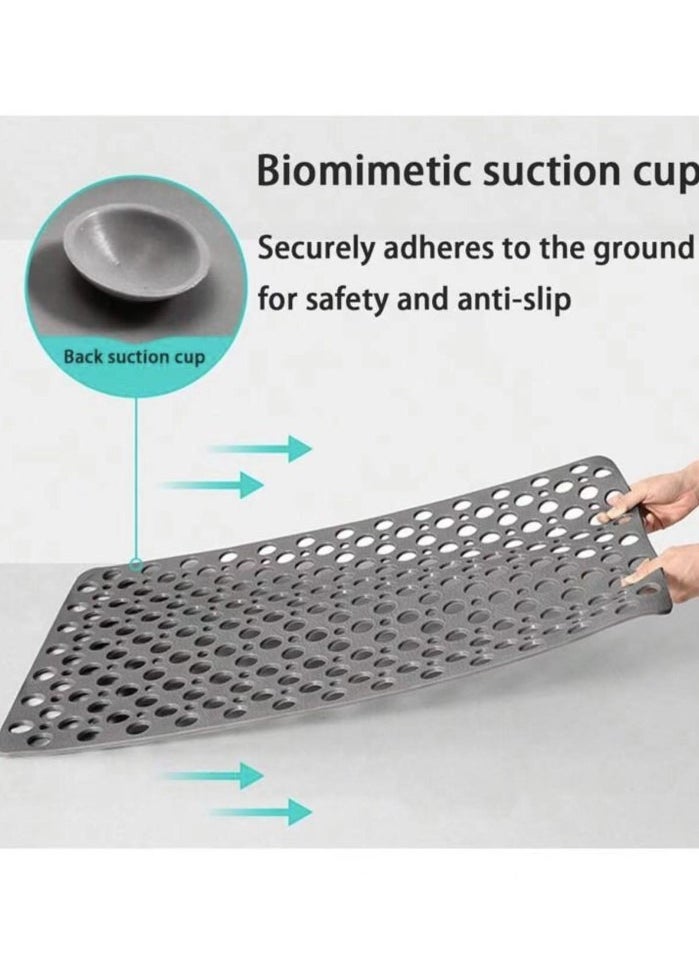 Kutis 1-Piece Non-Slip Bath Mat With Vacuum Suction Cup PE Grey 75x43 Centimeter  - Image 5