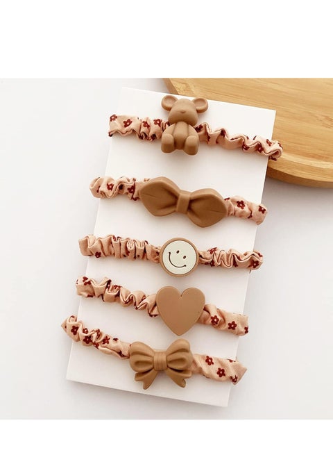 ECVV 5Pcs Hair Tie Scrunchies No Crease Ponytail Holder Little Bear Smiling Face Elastic Soft Hair Bands Large Hair Accessories for Women and Girls