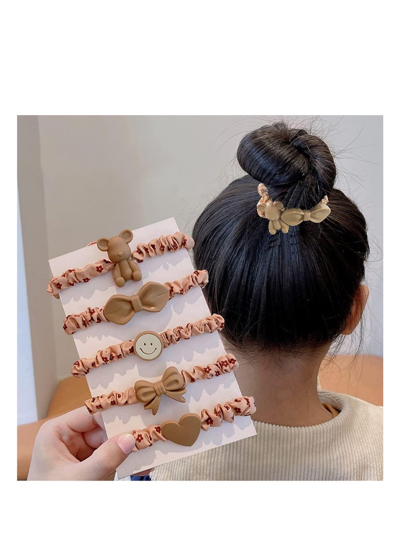 ECVV 5Pcs Hair Tie Scrunchies No Crease Ponytail Holder Little Bear Smiling Face Elastic Soft Hair Bands Large Hair Accessories for Women and Girls
