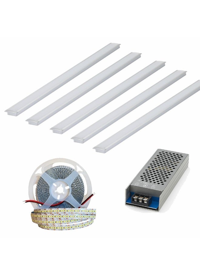 الروضة للإضاءة عدد 5 عود بروفايل ( متر لكل عود ) داخل الجبس بورد | مقاس العود 1.7 + بكرة ليد اضاءة ورم مميزة بطول 5 متر + ترانس بقوة 100 وات 5cm - Image 1