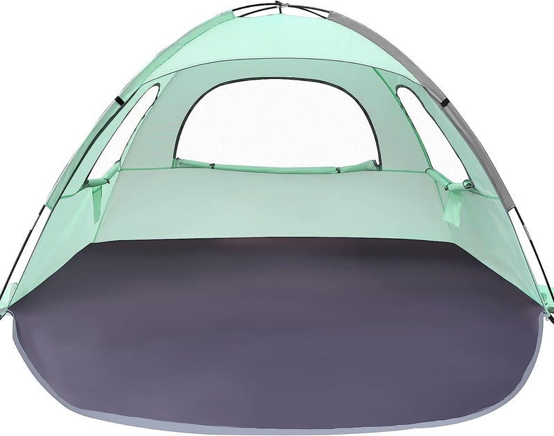 WhiteFang Beach Tent Anti-UV Portable Sun Shade Shelter for 3 Person, Extendable Floor with 3 Ventilating Mesh Windows Plus Carrying Bag, Stakes and Guy Lines (Mint Green) - Image 1