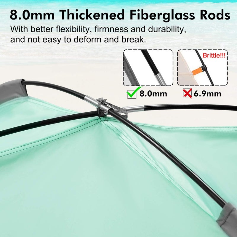 WhiteFang Beach Tent Anti-UV Portable Sun Shade Shelter for 3 Person, Extendable Floor with 3 Ventilating Mesh Windows Plus Carrying Bag, Stakes and Guy Lines (Mint Green) - Image 2