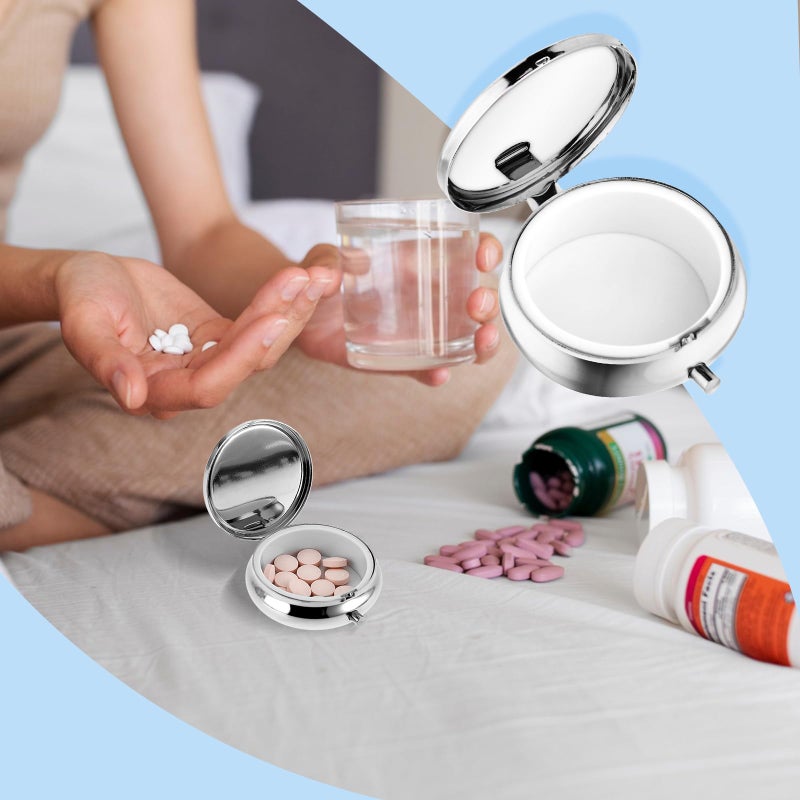 Sibba Portable Medicine Pill Case, Travel Multi-Functional Moisture Proof Pill Box for Purse & Pocket, Cute Metal Medicine Pill Organizer Box for Vitamins, Fish Oil & Supplements(1 Compartment) - Image 3
