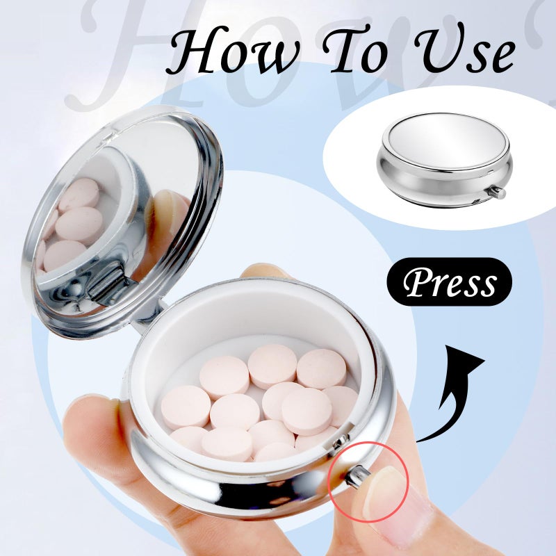 Sibba Portable Medicine Pill Case, Travel Multi-Functional Moisture Proof Pill Box for Purse & Pocket, Cute Metal Medicine Pill Organizer Box for Vitamins, Fish Oil & Supplements(1 Compartment) - Image 4