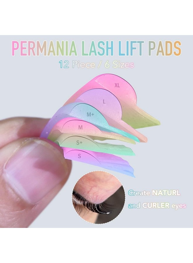 پيرمانيا وسادات رفع الرموش، 12 قطعة/6 أحجام من قضبان رفع الرموش المصنوعة من السيليكون السائل مع تجعيد على شكل حرف "C" أداة تجعيد الرموش فائقة النعومة والالتصاق، أداة تجميل للمكياج بنفسك (ملونة) - Image 2