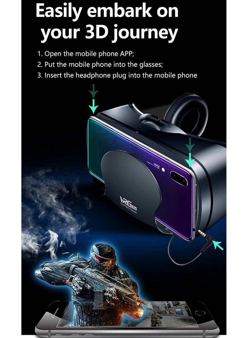 general VR Goggles VRG Pro 3D Virtual Reality VR Glasses + Hi-Fi Headphones Version, Blue Light Protection + Controller for TV, Movies & Video Games Compatible with iOS & Android Smartphone Within 5-7inch Screen Phone Eye Protected Soft & Comfortable Adjustable Distance Big Screen/ 3D Effect + Immersion /Full-Screen Vision, Full Screen, No Borders/ Immersive Games - Image 4