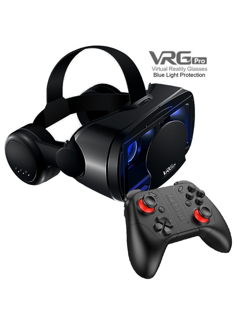 general VR Goggles VRG Pro 3D Virtual Reality VR Glasses + Hi-Fi Headphones Version, Blue Light Protection + Controller for TV, Movies & Video Games Compatible with iOS & Android Smartphone Within 5-7inch Screen Phone Eye Protected Soft & Comfortable Adjustable Distance Big Screen/ 3D Effect + Immersion /Full-Screen Vision, Full Screen, No Borders/ Immersive Games - Image 1