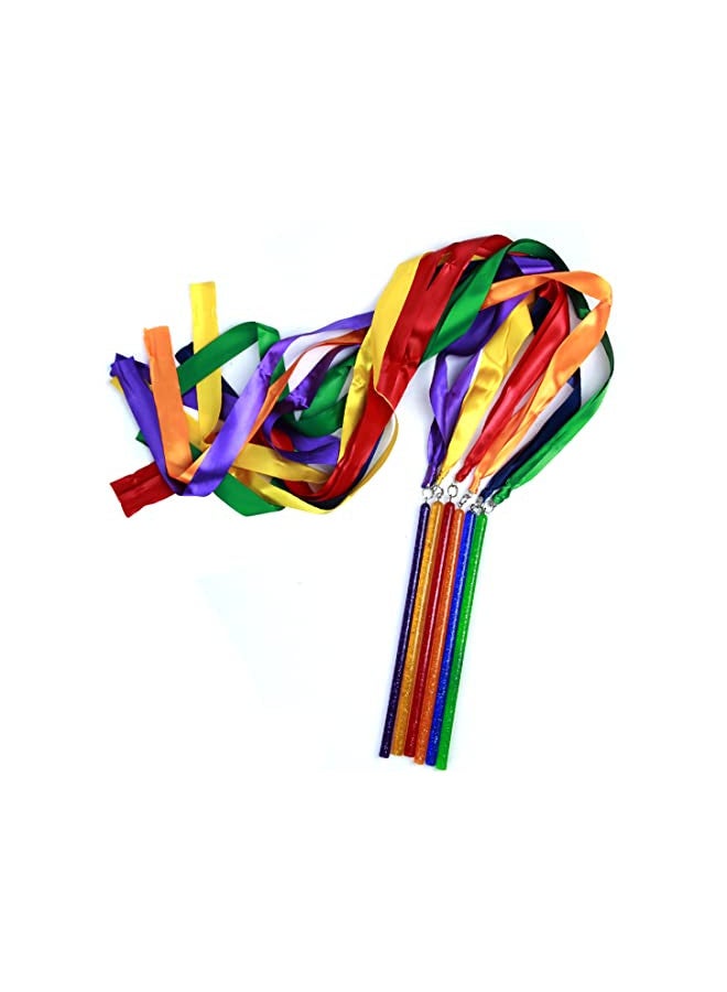 GSI GSI Multicolor Sparkling Gymnastic Ribbon Wands [6 Pack] with 9 inch Stick and 1 Meter Ribbon for Gym, Training, Circus, Dance, Baton Twirling, Dancing Streamers (Pack of 6) - Image 1