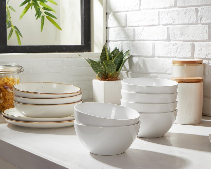 ONEMORE White Ceramic Bowls Set of 6 24 oz Soup and Cereal Bowl Microwave  Dishwasher Safe Porcelain Dinner Bowls Individual Salad Serving Bowl Deep Interior ScratchResistance Stackable - Image 2