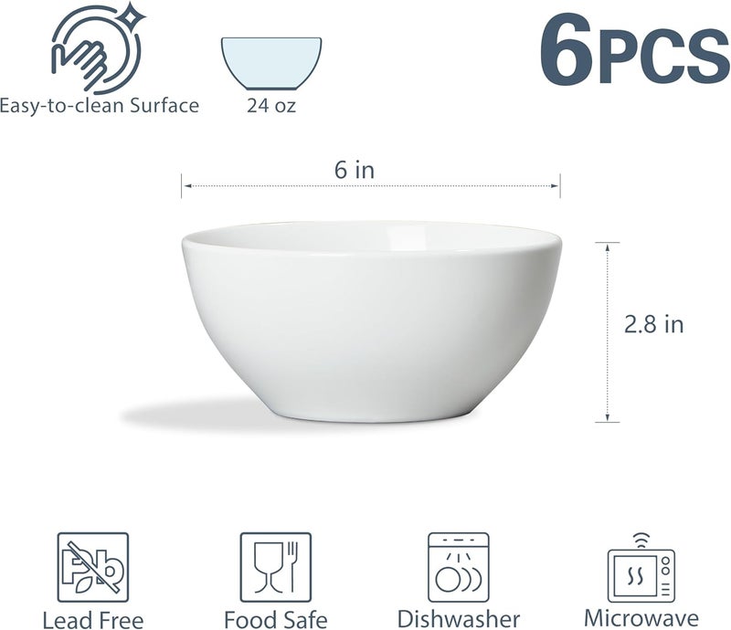 ONEMORE White Ceramic Bowls Set of 6 24 oz Soup and Cereal Bowl Microwave  Dishwasher Safe Porcelain Dinner Bowls Individual Salad Serving Bowl Deep Interior ScratchResistance Stackable - Image 4