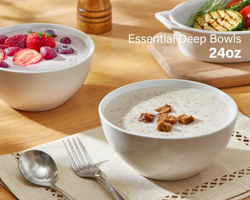 ONEMORE White Ceramic Bowls Set of 6 24 oz Soup and Cereal Bowl Microwave  Dishwasher Safe Porcelain Dinner Bowls Individual Salad Serving Bowl Deep Interior ScratchResistance Stackable - Image 5