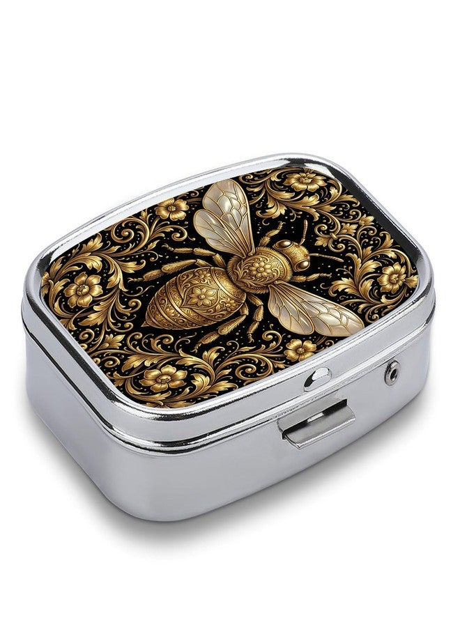 Metal 2 Compartment Pill Organizer Travel Friendly Portable Compact Pill Box Cute Pill Case,for Pocket Wallets Daily Portable Medicine Vitamin Tablet Storage (Golden Bees) - Image 4