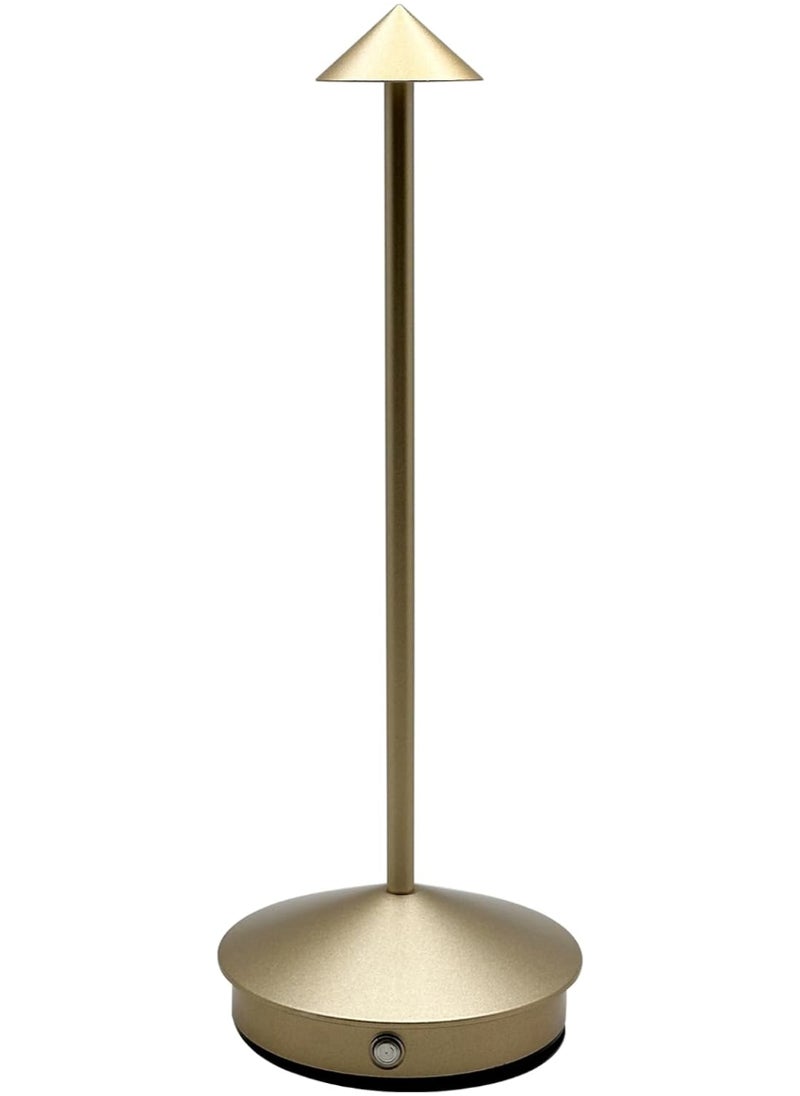 Cordless Rechargeable LED Table Lamp - 3-Color Dimmable Touch Light with 1200mAh Battery for Indoor and Outdoor Use - 30x10.4x10.4 cm - Gold