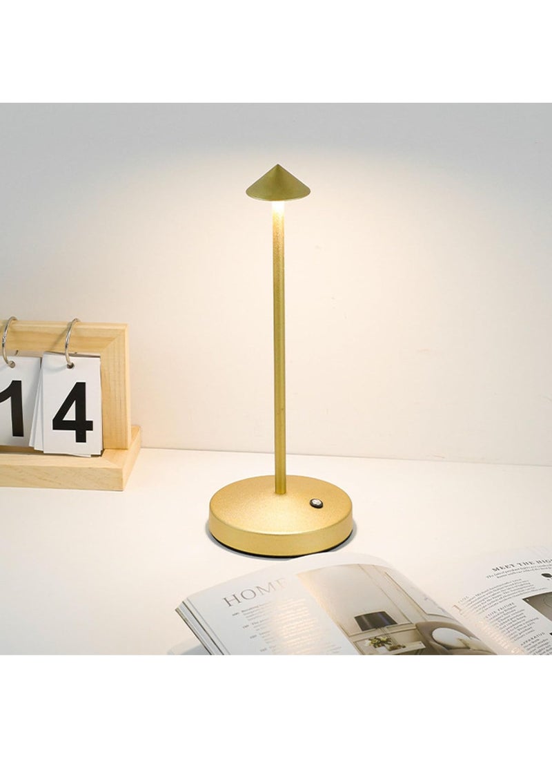 Cordless Rechargeable LED Table Lamp - 3-Color Dimmable Touch Light with 1200mAh Battery for Indoor and Outdoor Use - 30x10.4x10.4 cm - Gold