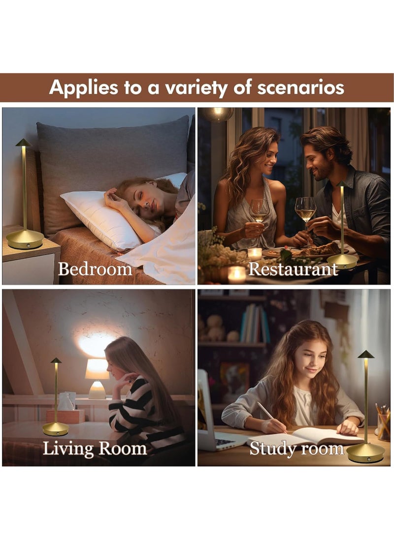 Cordless Rechargeable LED Table Lamp - 3-Color Dimmable Touch Light with 1200mAh Battery for Indoor and Outdoor Use - 30x10.4x10.4 cm - Gold