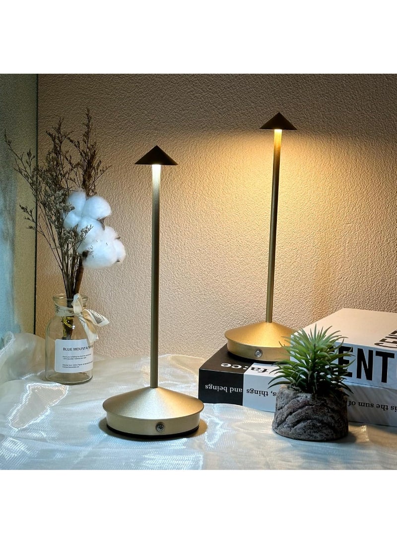 Cordless Rechargeable LED Table Lamp - 3-Color Dimmable Touch Light with 1200mAh Battery for Indoor and Outdoor Use - 30x10.4x10.4 cm - Gold