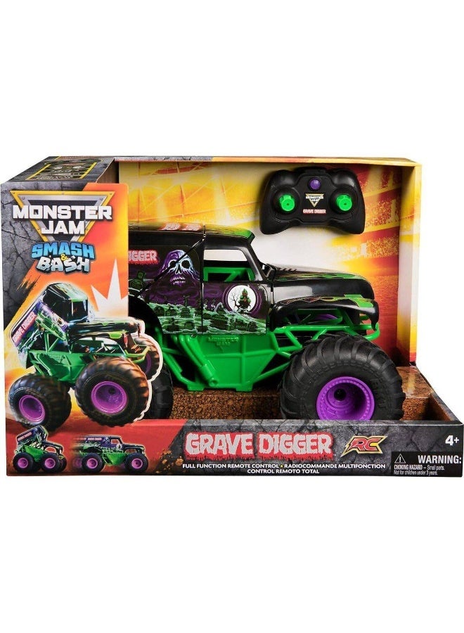 Monster Jam Smash & Bash Grave Digger Rc Truck (1:15, Black/Green/Purple) - Image 1